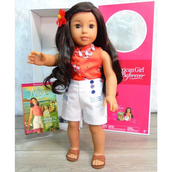 NEW American Girl 18" NANEA DOLL In MEET OUTFIT Necklace Barrette Shoes Book BOX - Picture 1 of 12